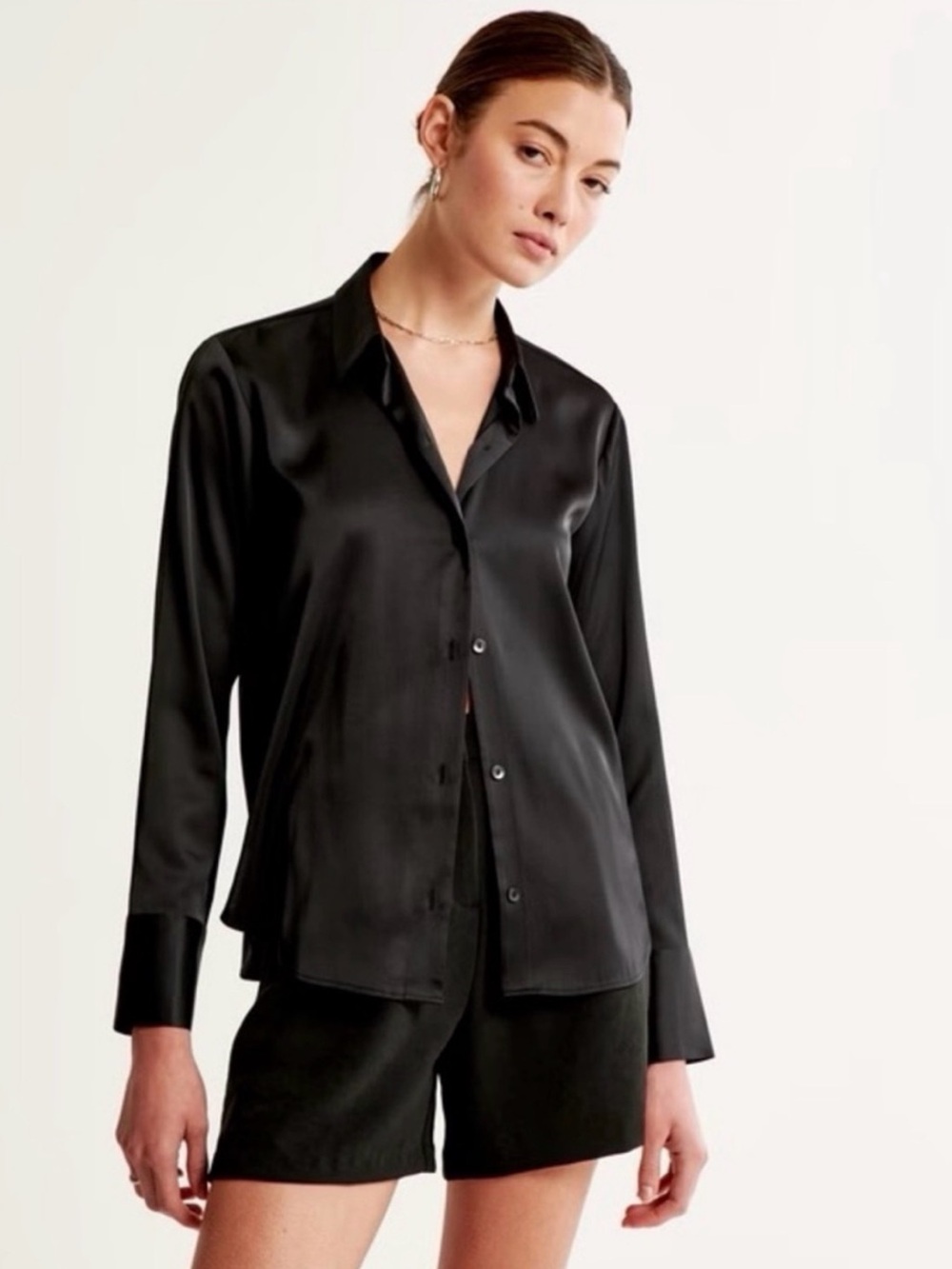 Abercrombie & Fitch NAVY BLUE Satin Button-Up Shirt NWT